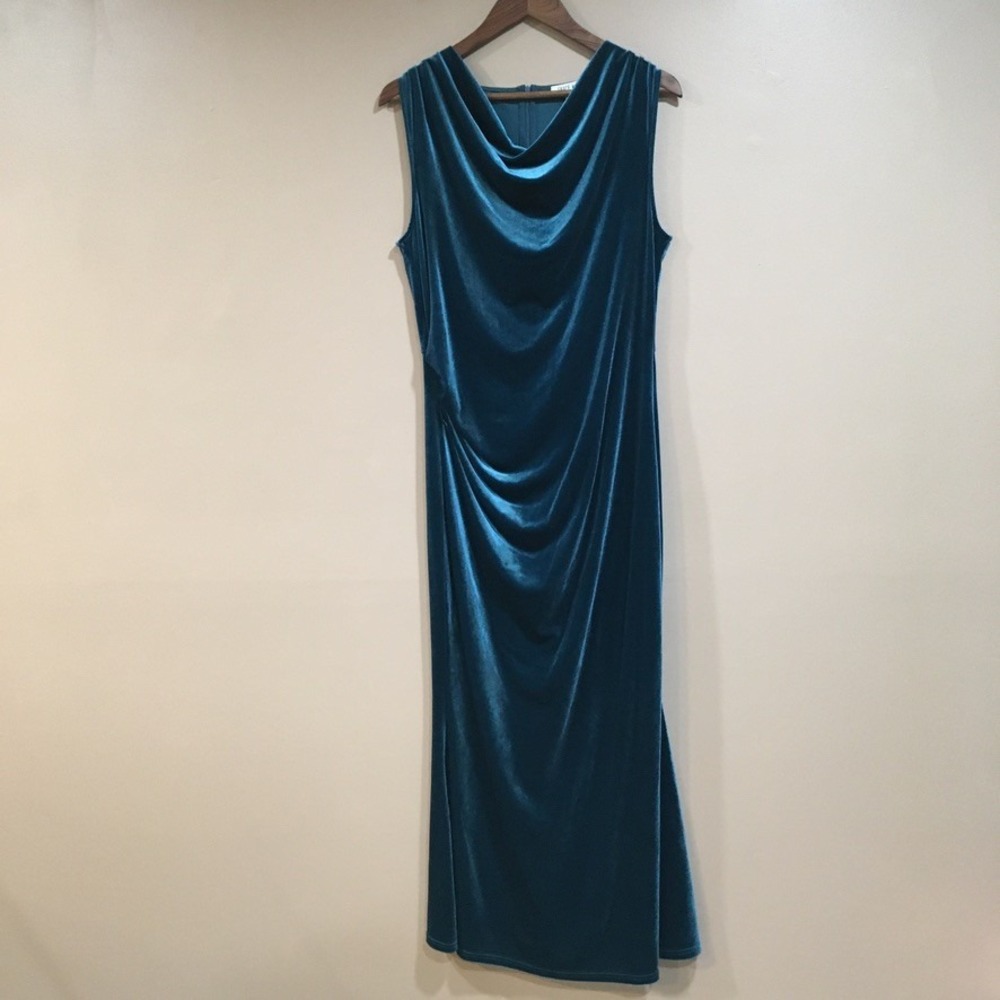 Grace Karin Velvet Maxi Dress Women‎ 14 Teal Blue Cowl Neck Glam Homecoming Hoco
